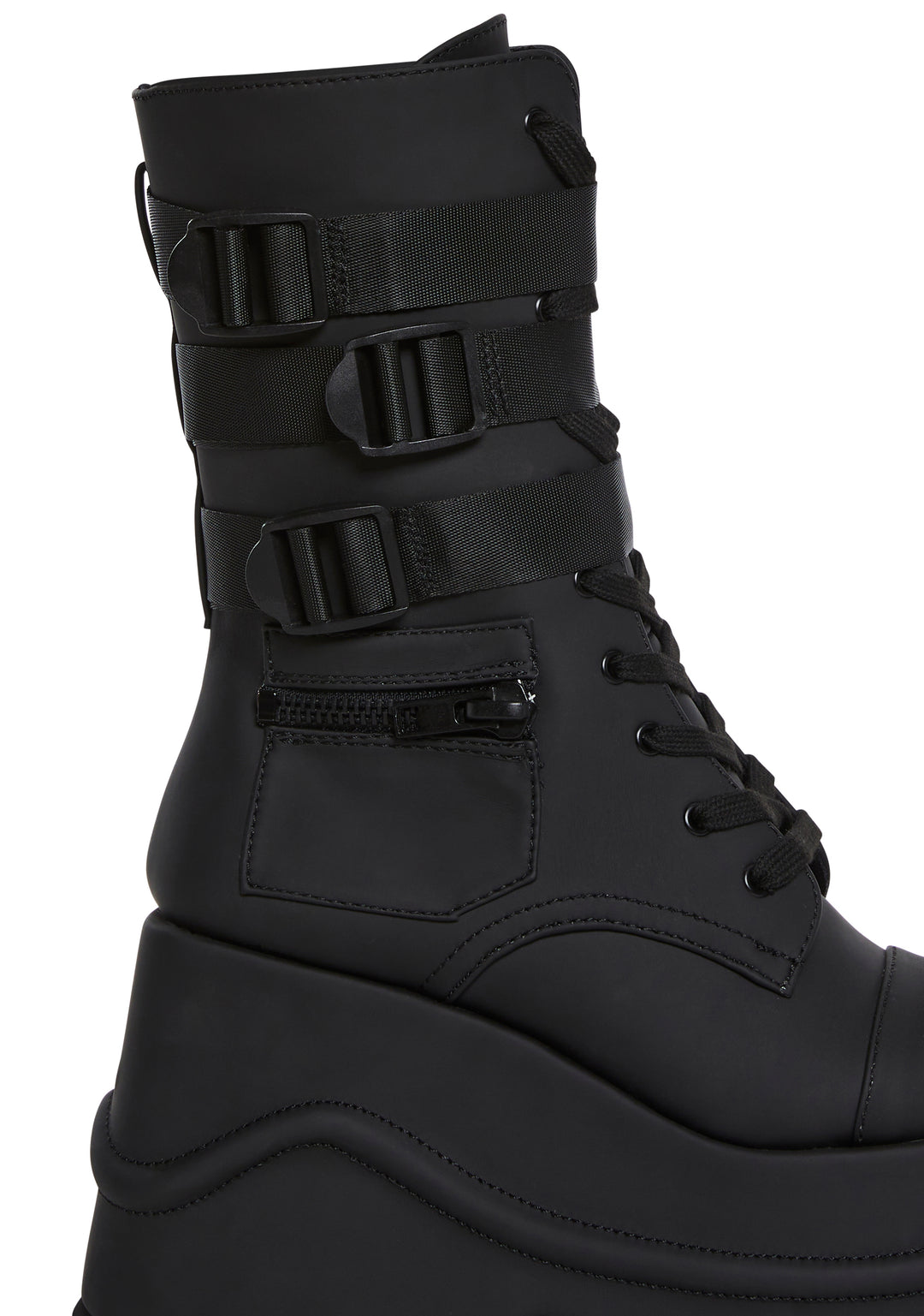 Womens Platform Wedge Boots With Buckles Current Mood - Black - Image 2