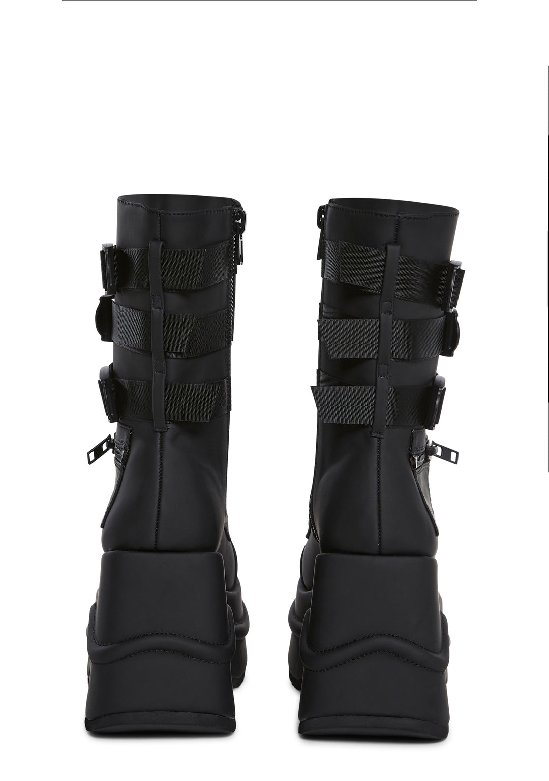 Womens Platform Wedge Boots With Buckles Current Mood - Black - Image 4