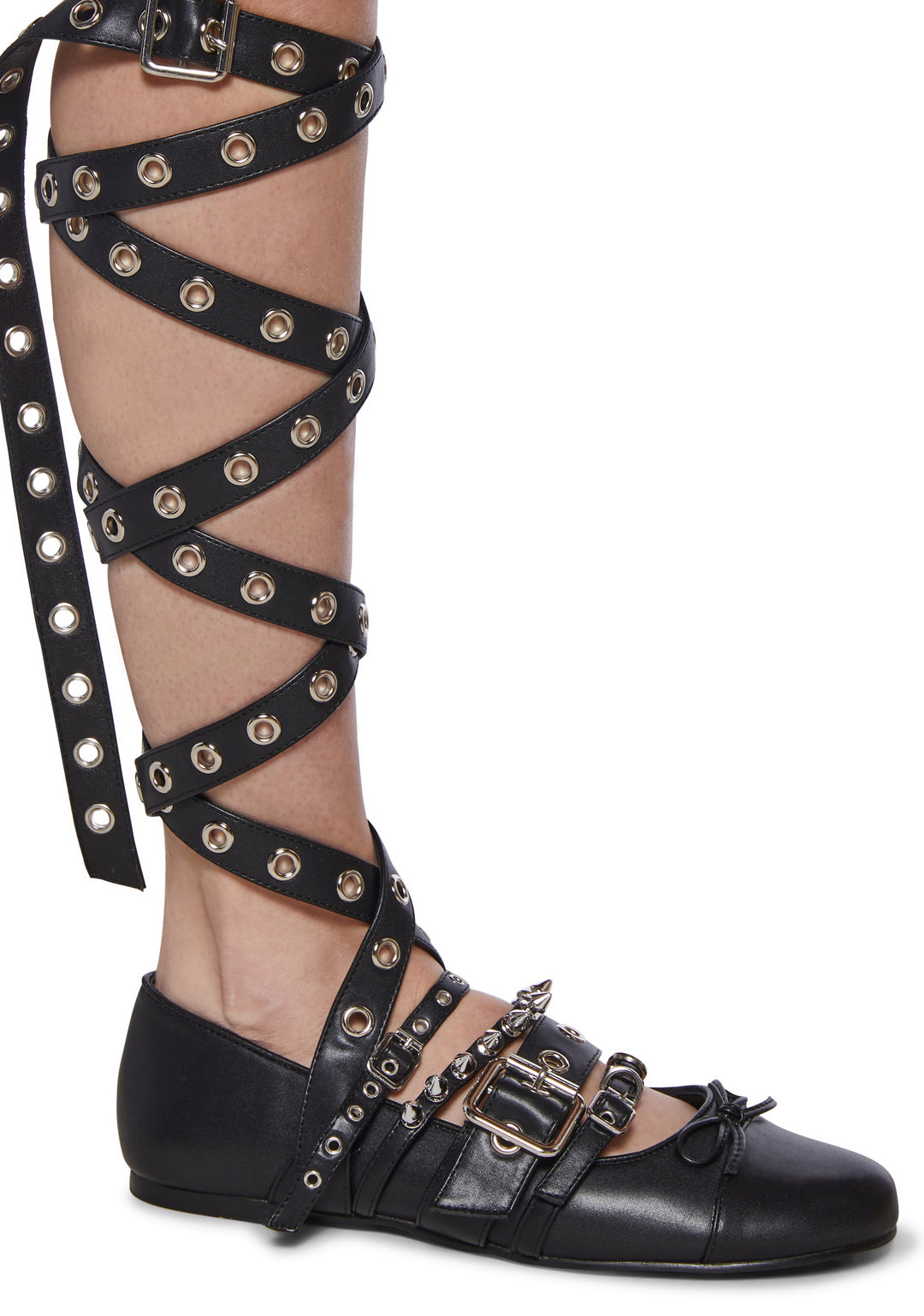 Womens Strappy Ballet Flats With Spikes Sugar Thrillz - Black - Image 2