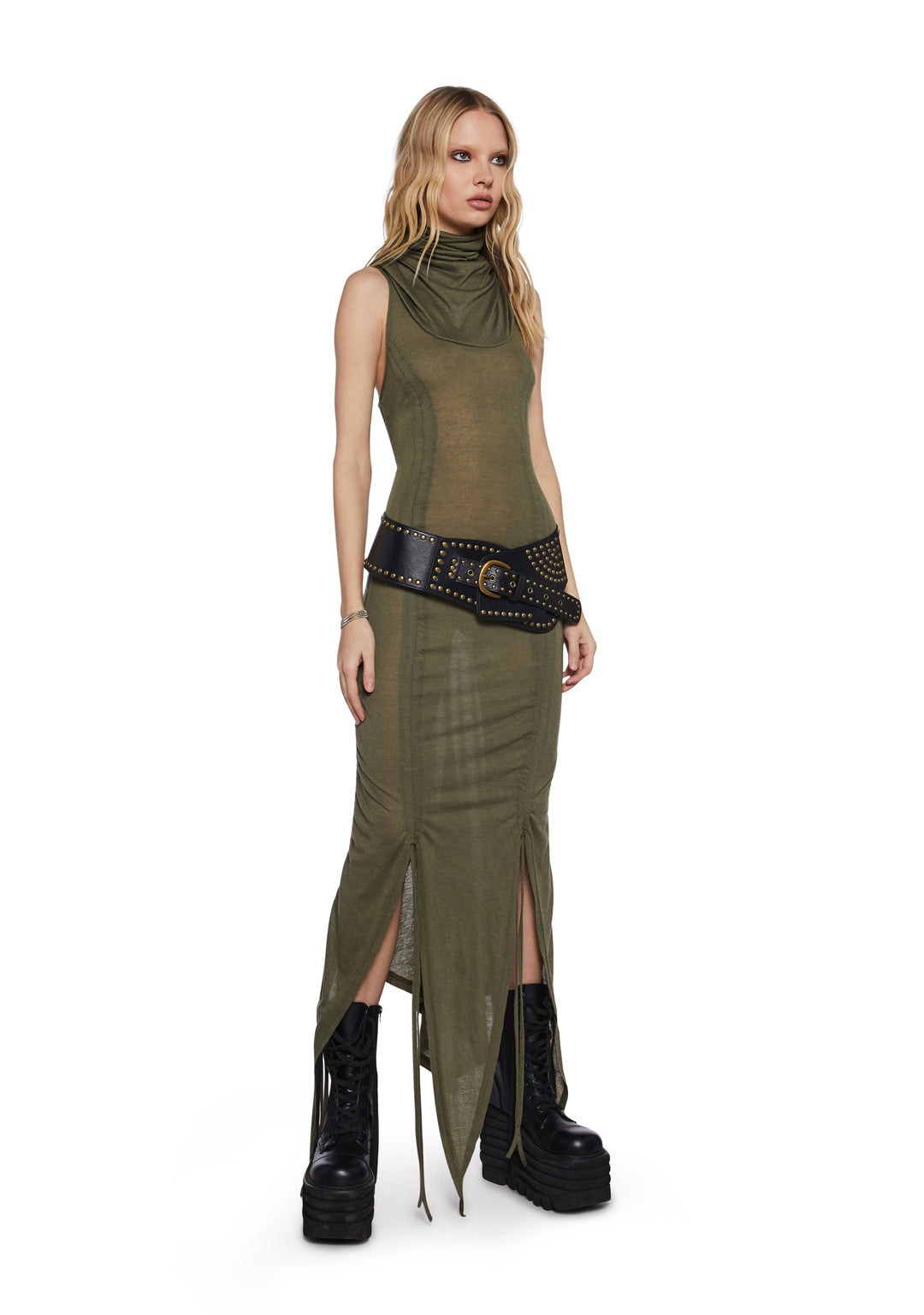 Darker Wavs Hooded Ruched Harness Dress - Green - Image 3