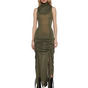 Darker Wavs Hooded Ruched Harness Dress - Green