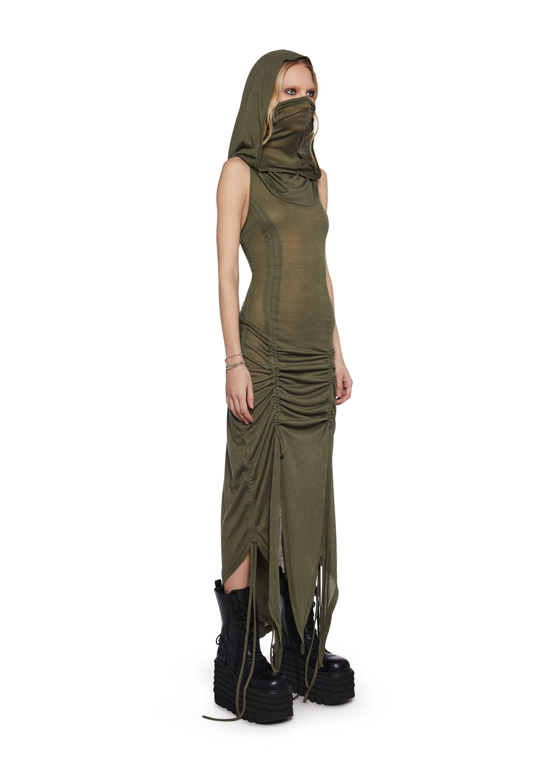 Darker Wavs Hooded Ruched Harness Dress - Green - Image 4