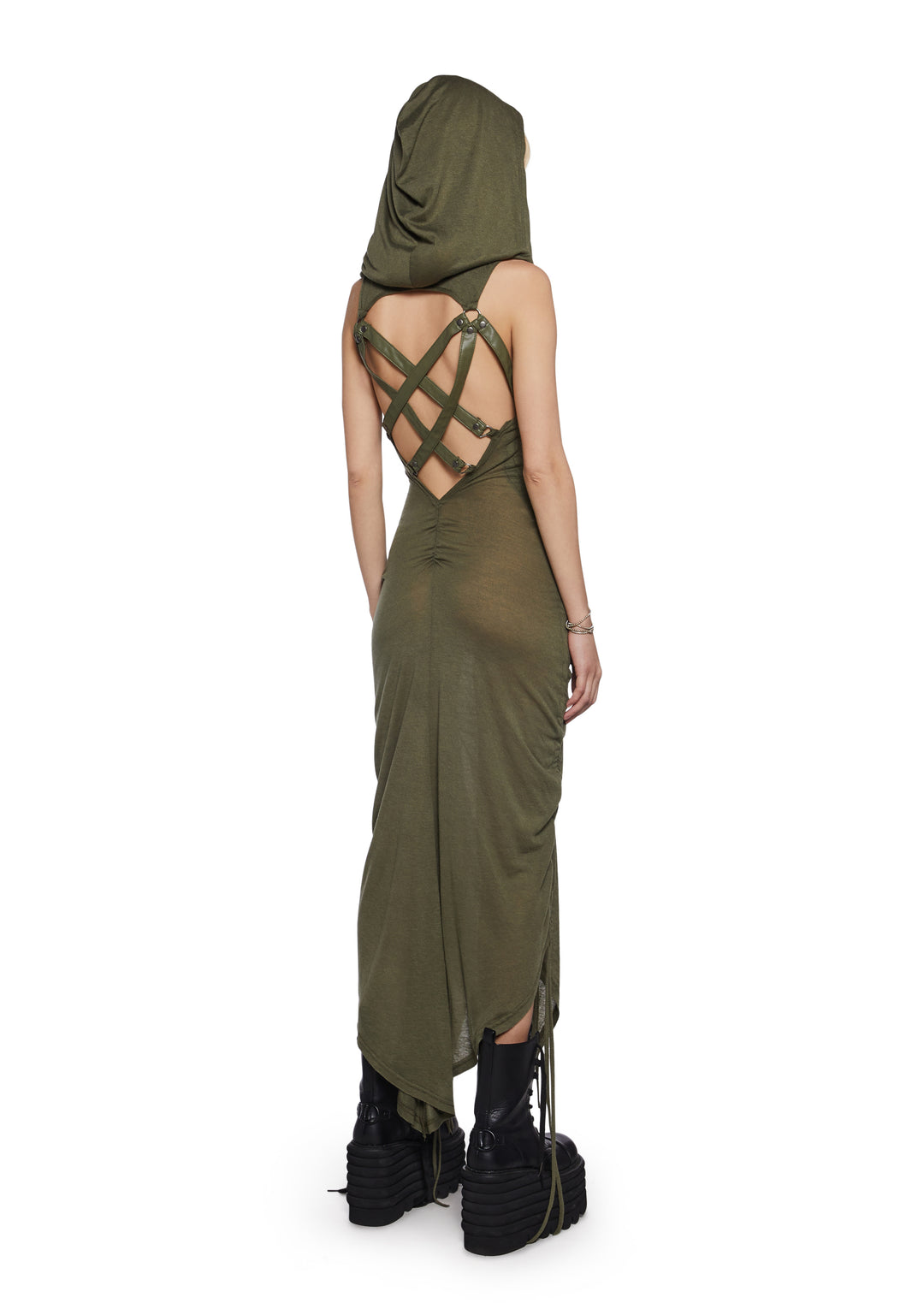 Darker Wavs Hooded Ruched Harness Dress - Green - Image 5