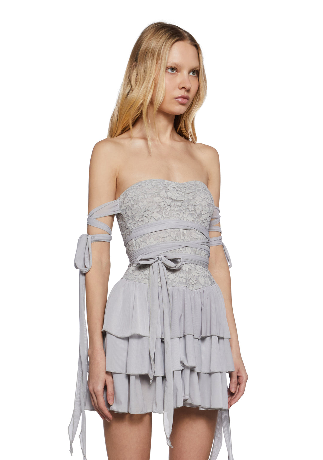 Womens Strapless Lace Mini Dress Widow - Silver - Image 3