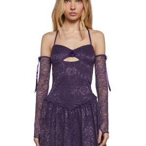 Womens Lace Cut Out Mini Dress With Gloves Widow - Purple