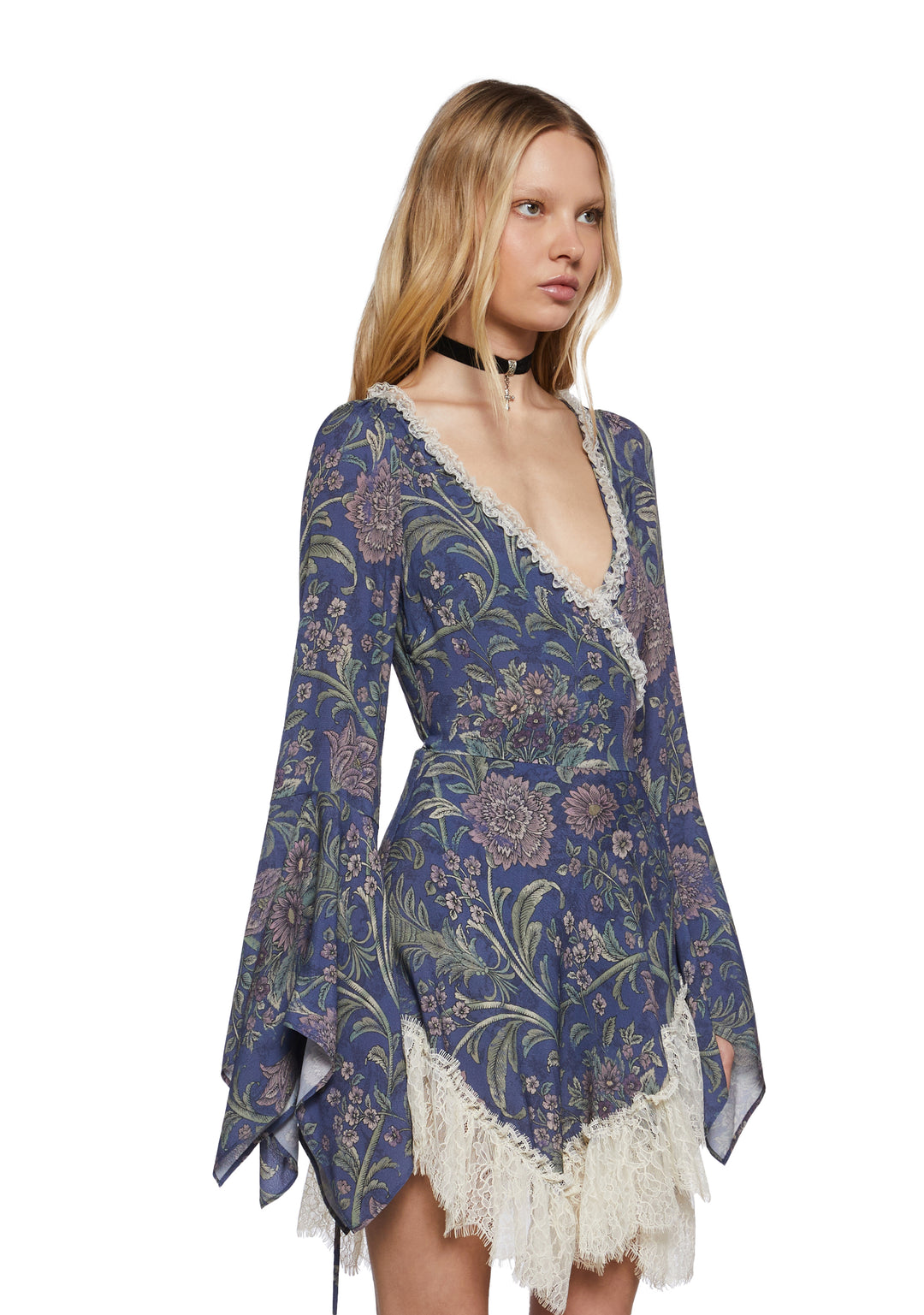 Womens Floral Lace Wrap Mini Dress Widow - Multi - Image 3