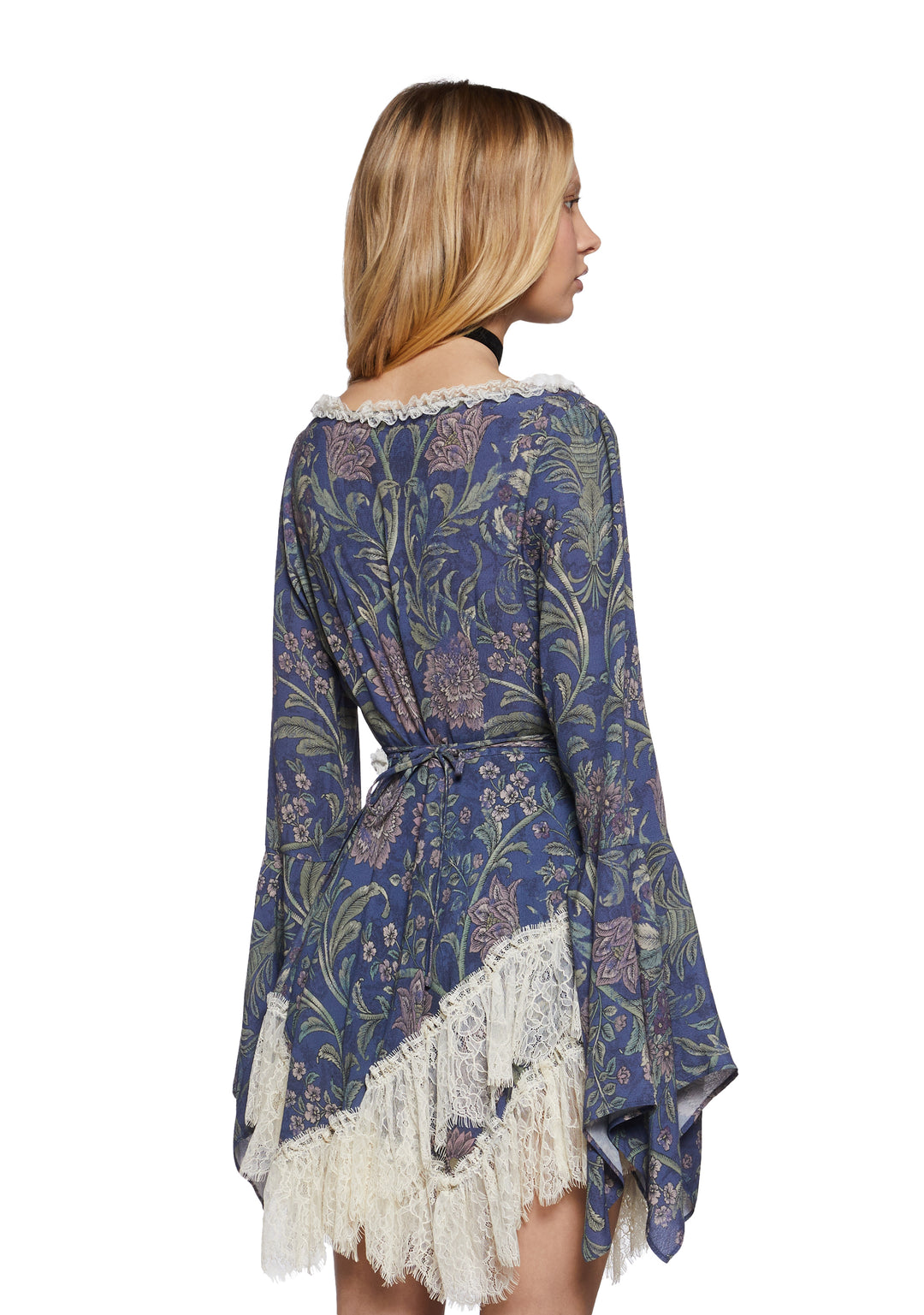 Womens Floral Lace Wrap Mini Dress Widow - Multi - Image 4