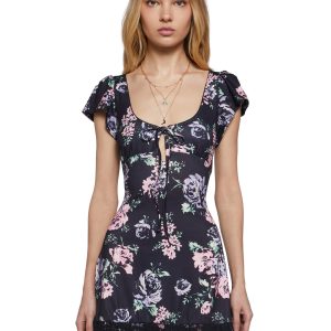 Womens Floral Print Babydoll Mini Empire Spring Dress Current Mood - Multi