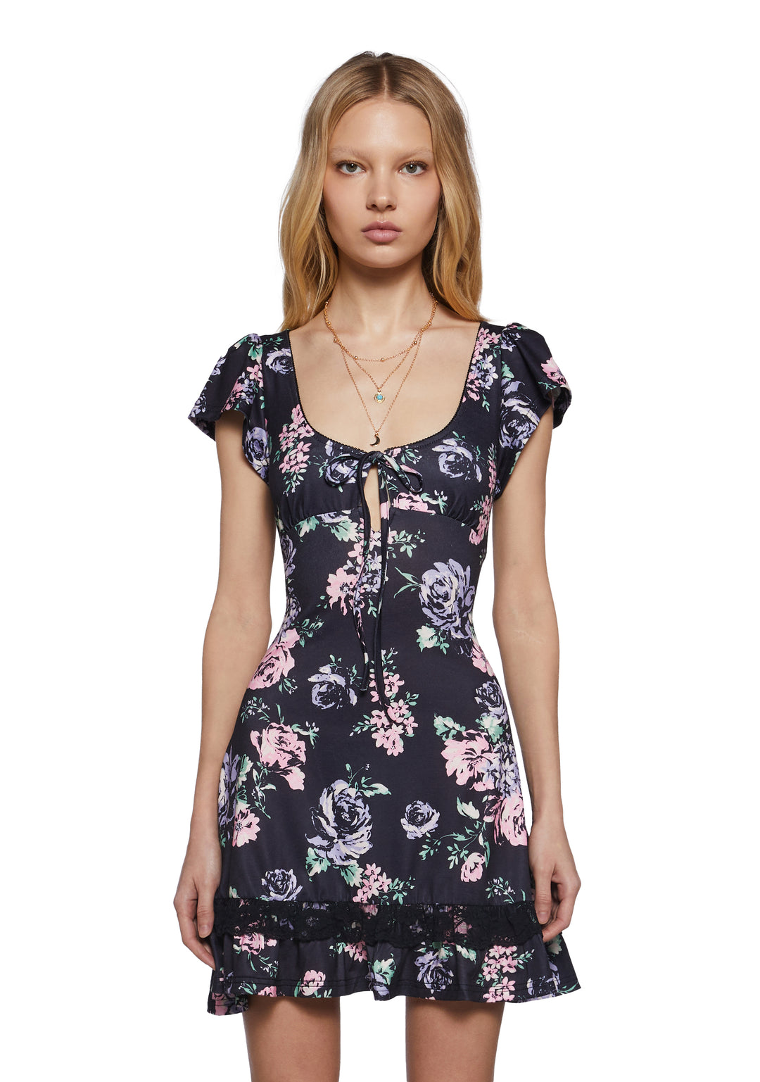 Womens Floral Print Babydoll Mini Empire Spring Dress Current Mood - Multi