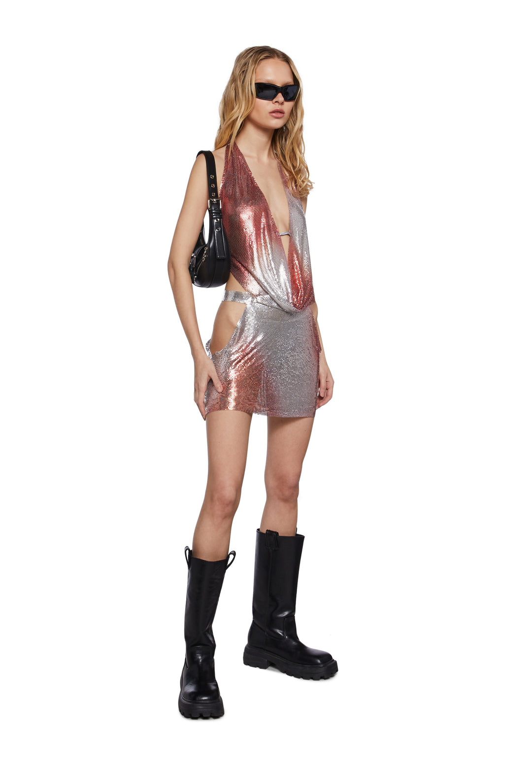 Womens Sexy Chainmail Ombre Mini Dress Club Exx - Multi - Image 2