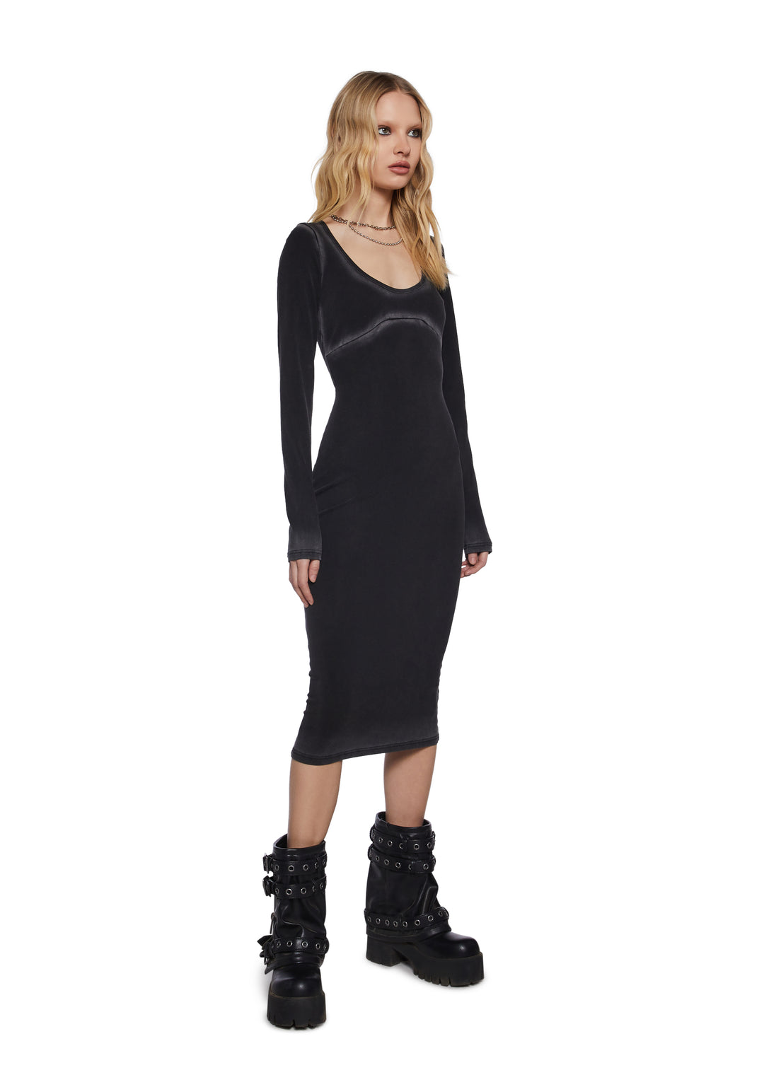 Womens Sexy Cotton Bleached Midi Bodycon Dress Darker Wavs - Multi - Image 3