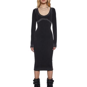 Womens Sexy Cotton Bleached Midi Bodycon Dress Darker Wavs - Multi