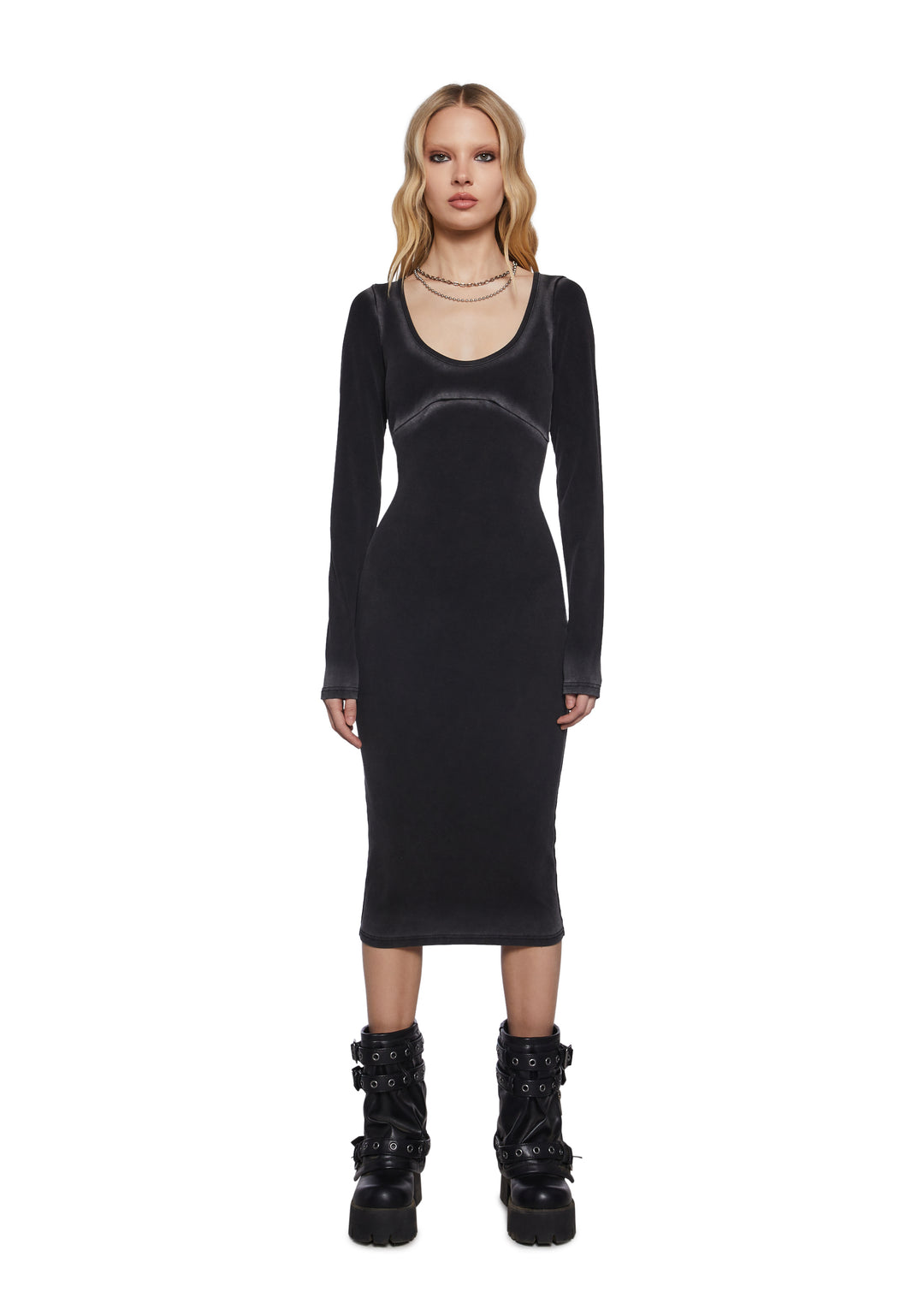 Womens Sexy Cotton Bleached Midi Bodycon Dress Darker Wavs - Multi