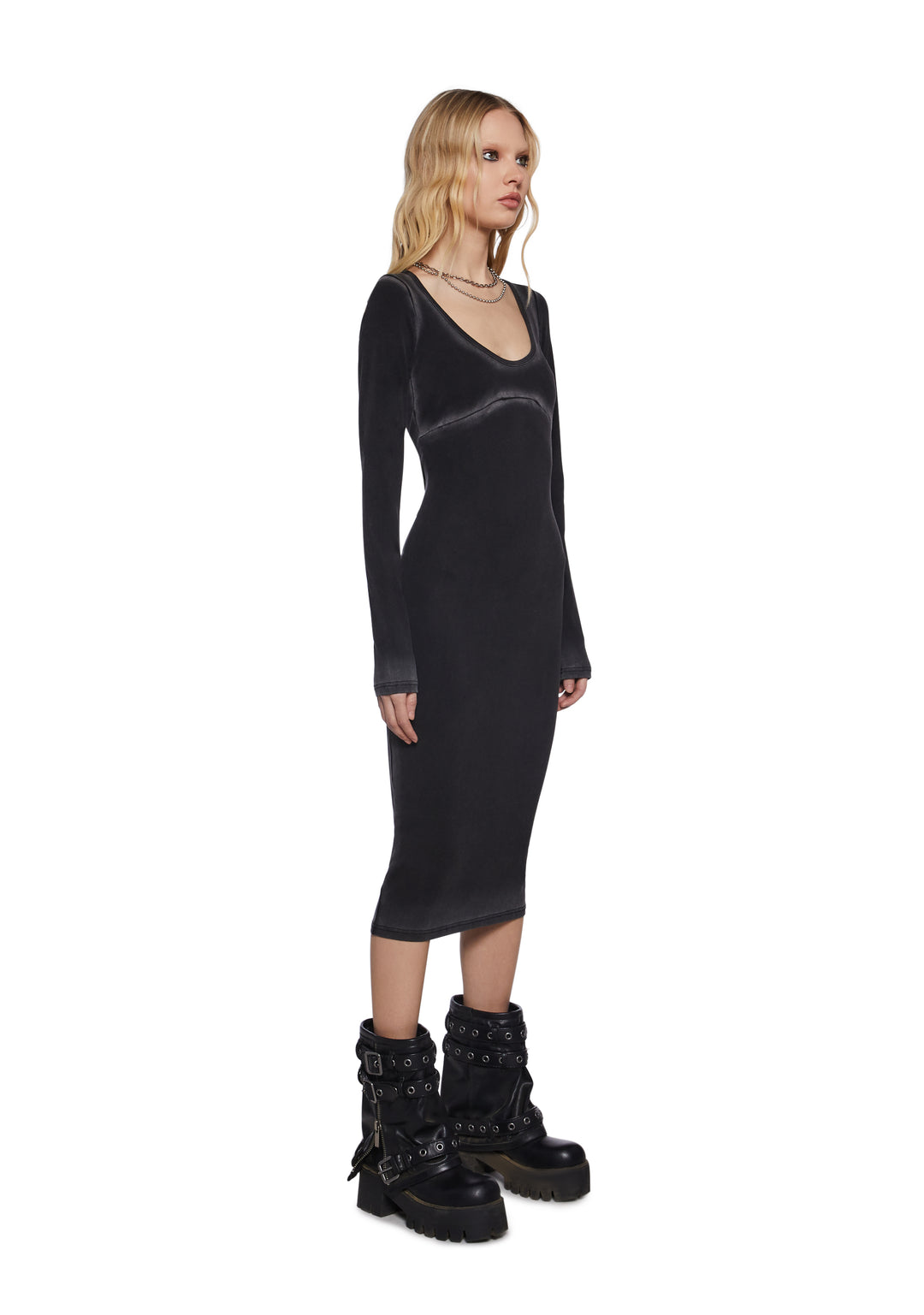 Womens Sexy Cotton Bleached Midi Bodycon Dress Darker Wavs - Multi - Image 5