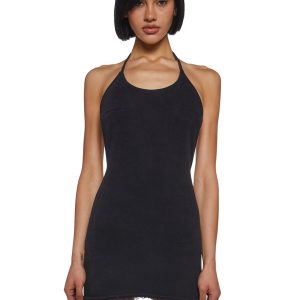Womens French Terry Halter Mini Dress Current Mood - Black