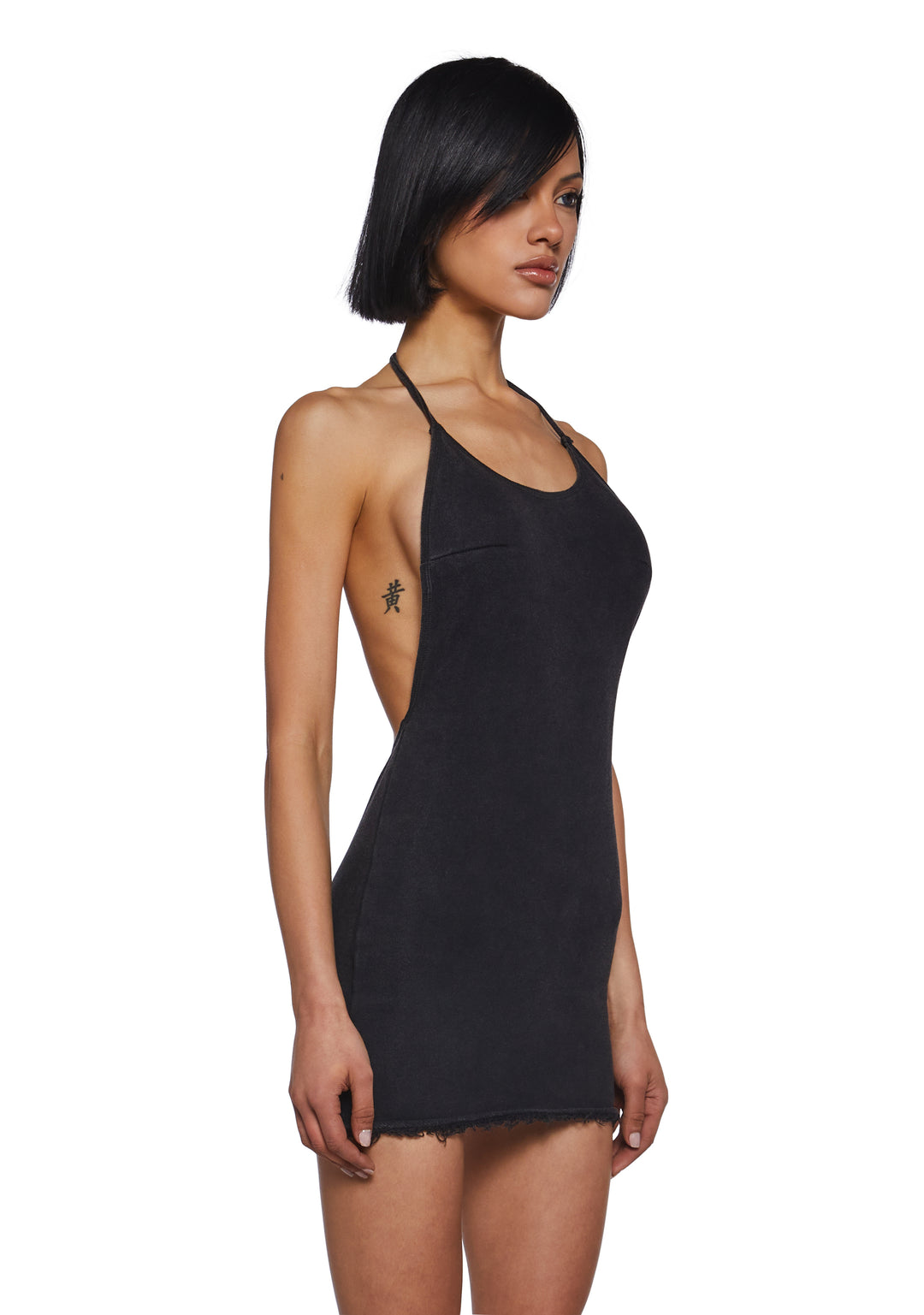 Womens French Terry Halter Mini Dress Current Mood - Black - Image 3