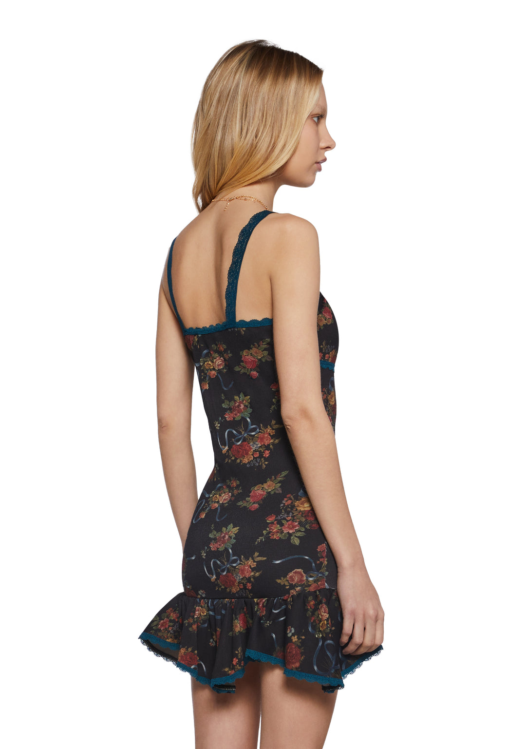 Womens Floral Ribbon Print Ribbed Mini Dress Current Mood - Multi - Image 4