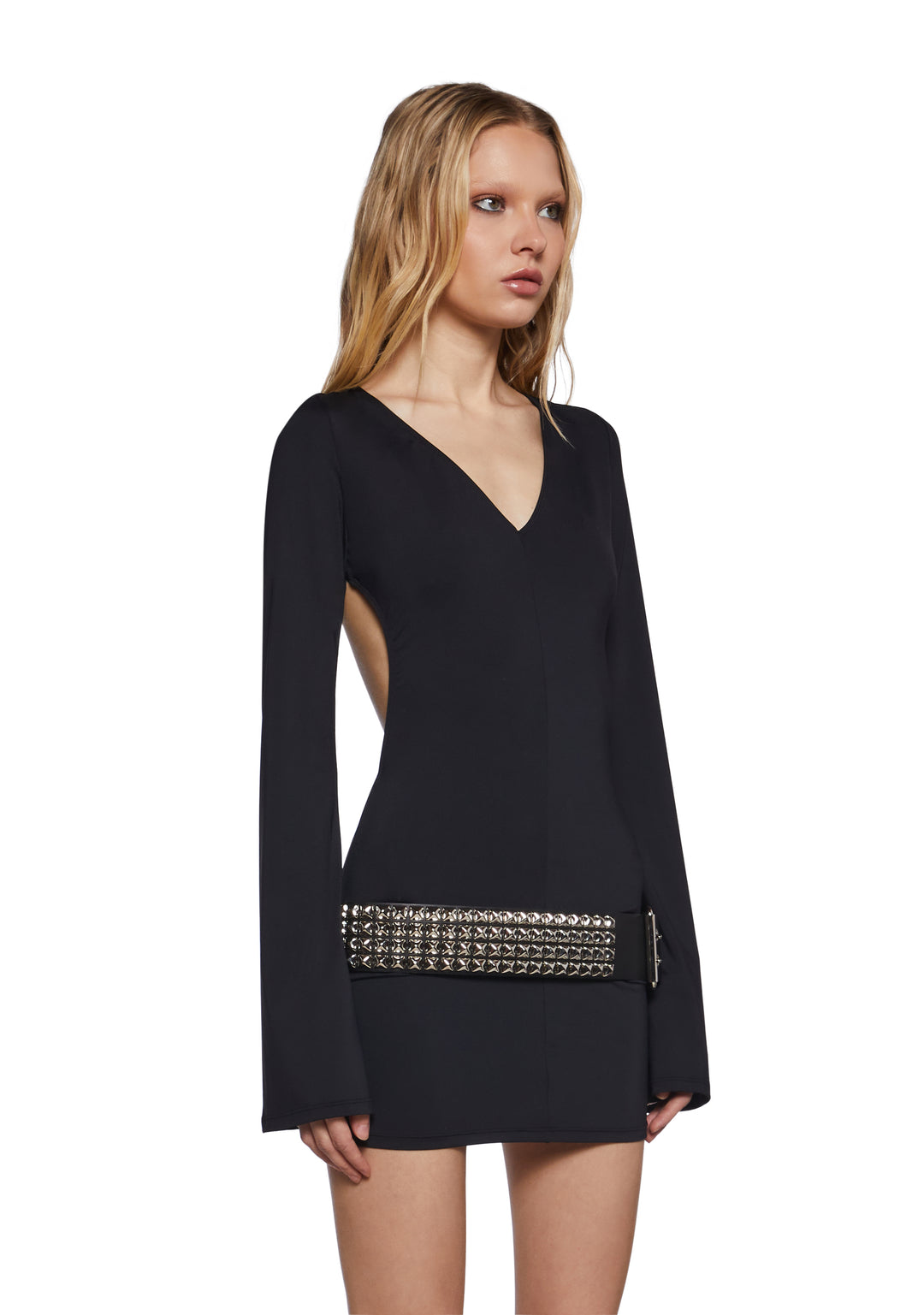 Womens V-Neck Mini Dress With Open Back Generation Kiss - Black - Image 3