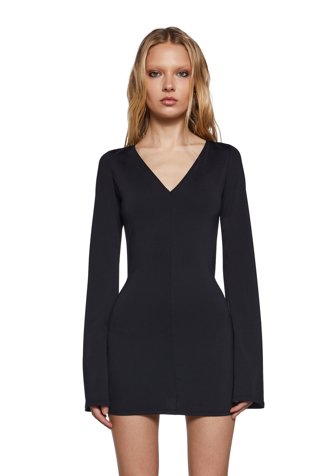 Womens V-Neck Mini Dress With Open Back Generation Kiss - Black - Image 2