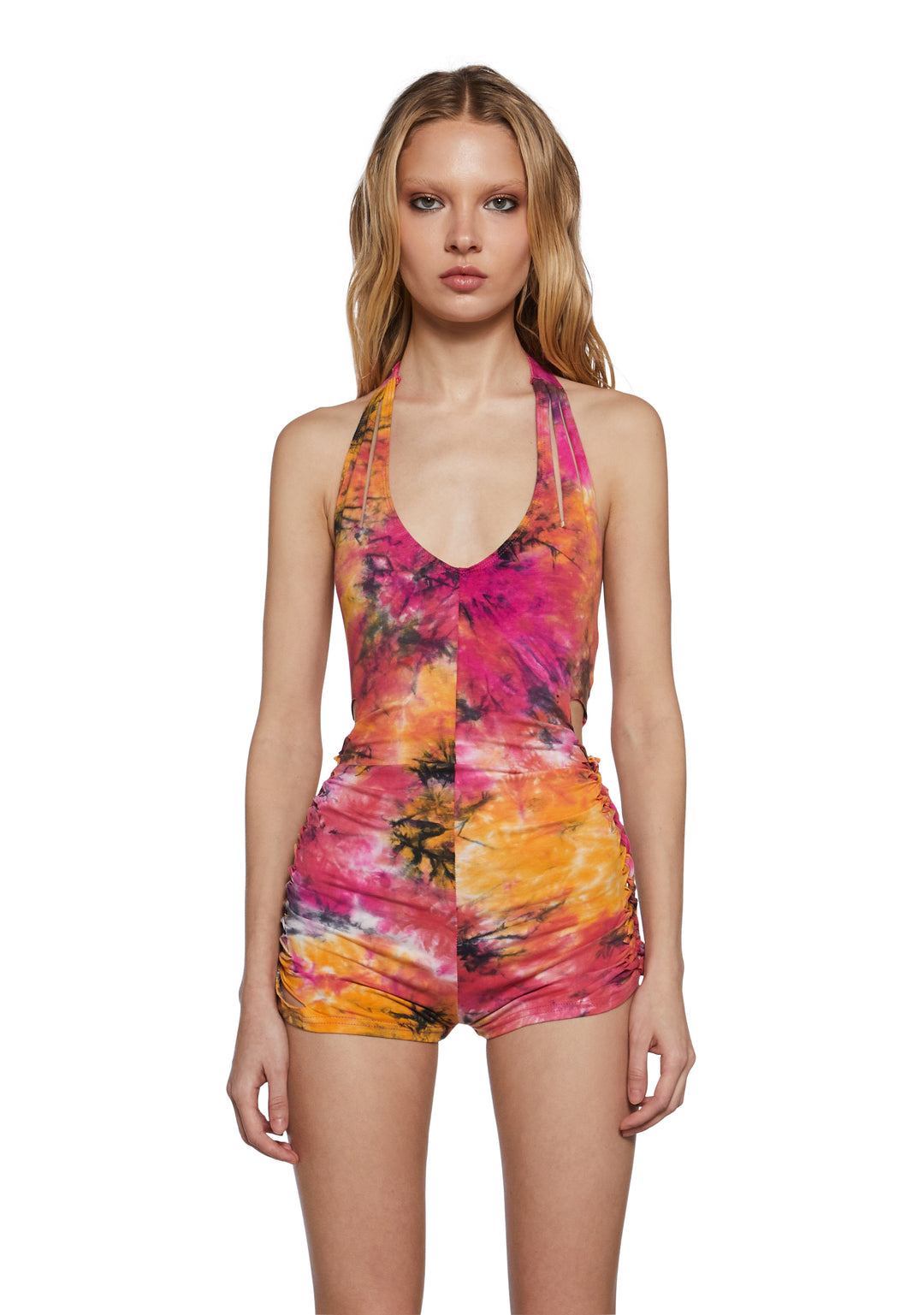 Tie Dye Sequined Romper Playsuit Festival Rave Club Exx Burning Man - Orange