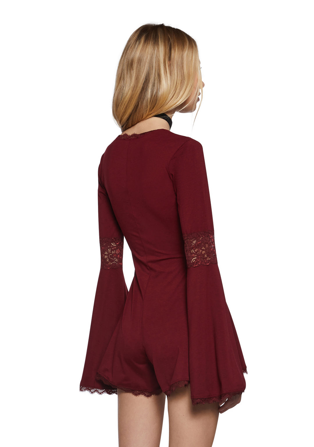 Goth Stretchy Knit Lace Romper Widow- Red - Image 4