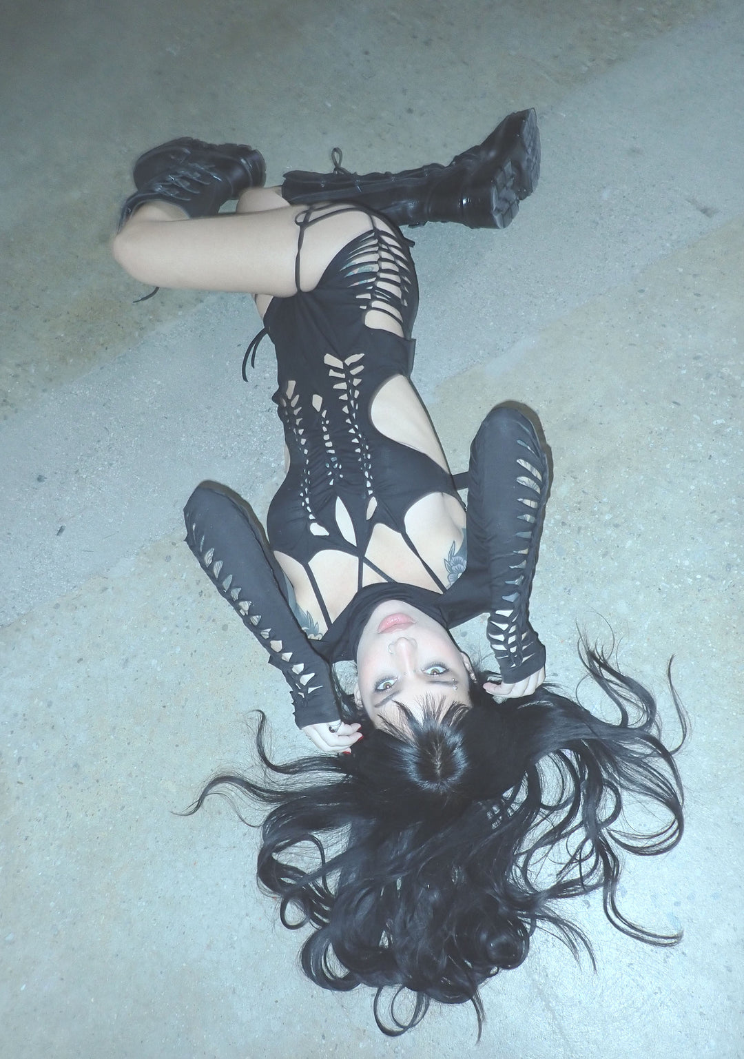 Womens Shredded Romper With Shrug Darker Wavs - Black - Image 7