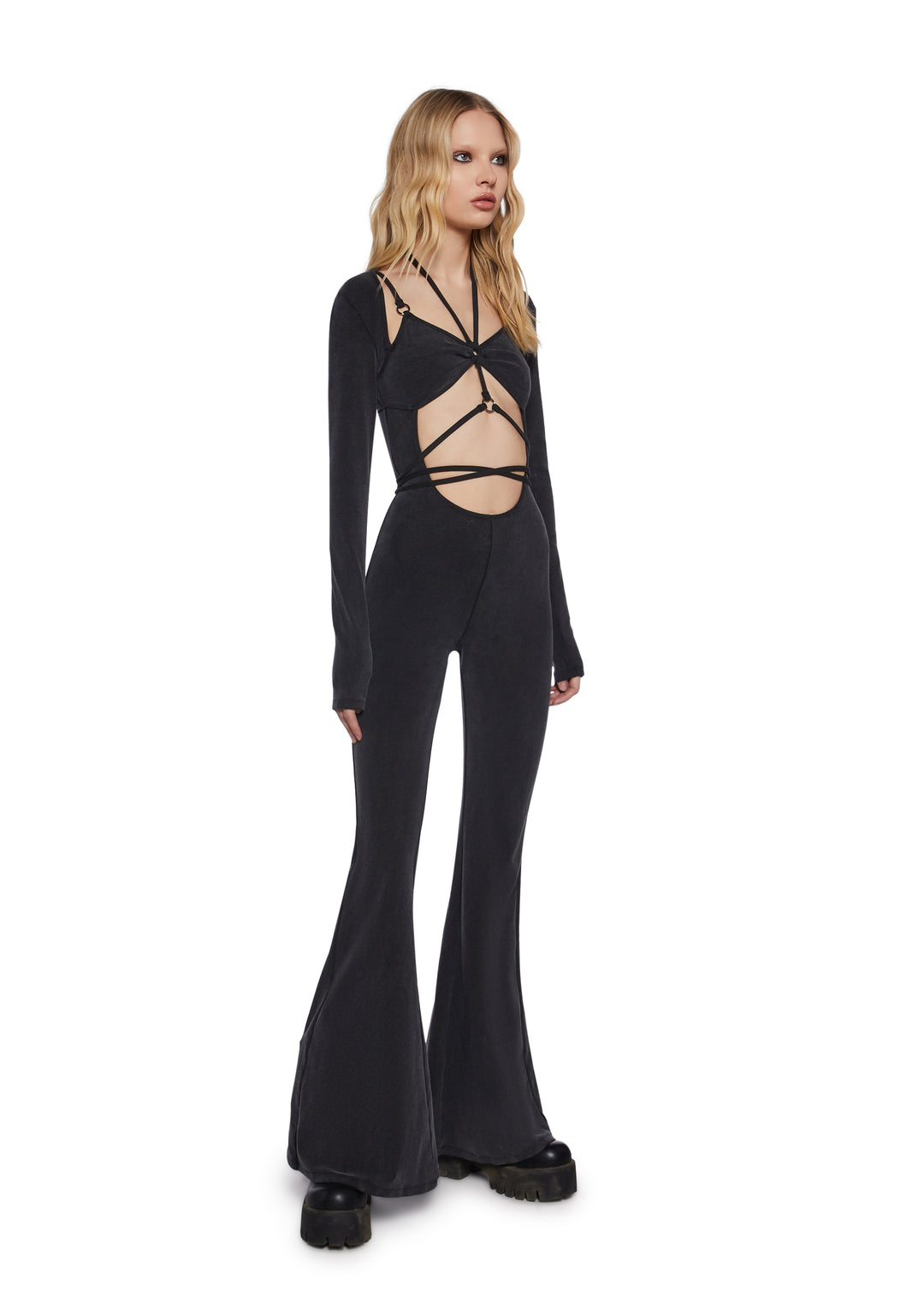 Womens Cut Out Catsuit Jumpsuit WIth Straps Darker Wavs - Black - Image 5