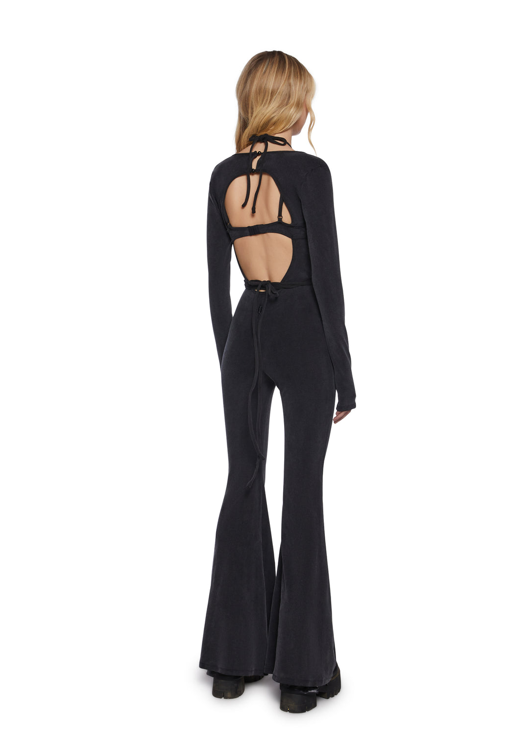 Womens Cut Out Catsuit Jumpsuit WIth Straps Darker Wavs - Black - Image 4