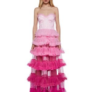 Womens Prom Ombre Tiered Maxi Dress Unholy - Pink
