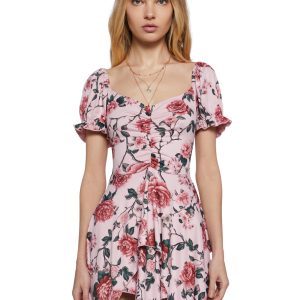 Womens Floral Print Mini Spring Dress Current Mood - Multi