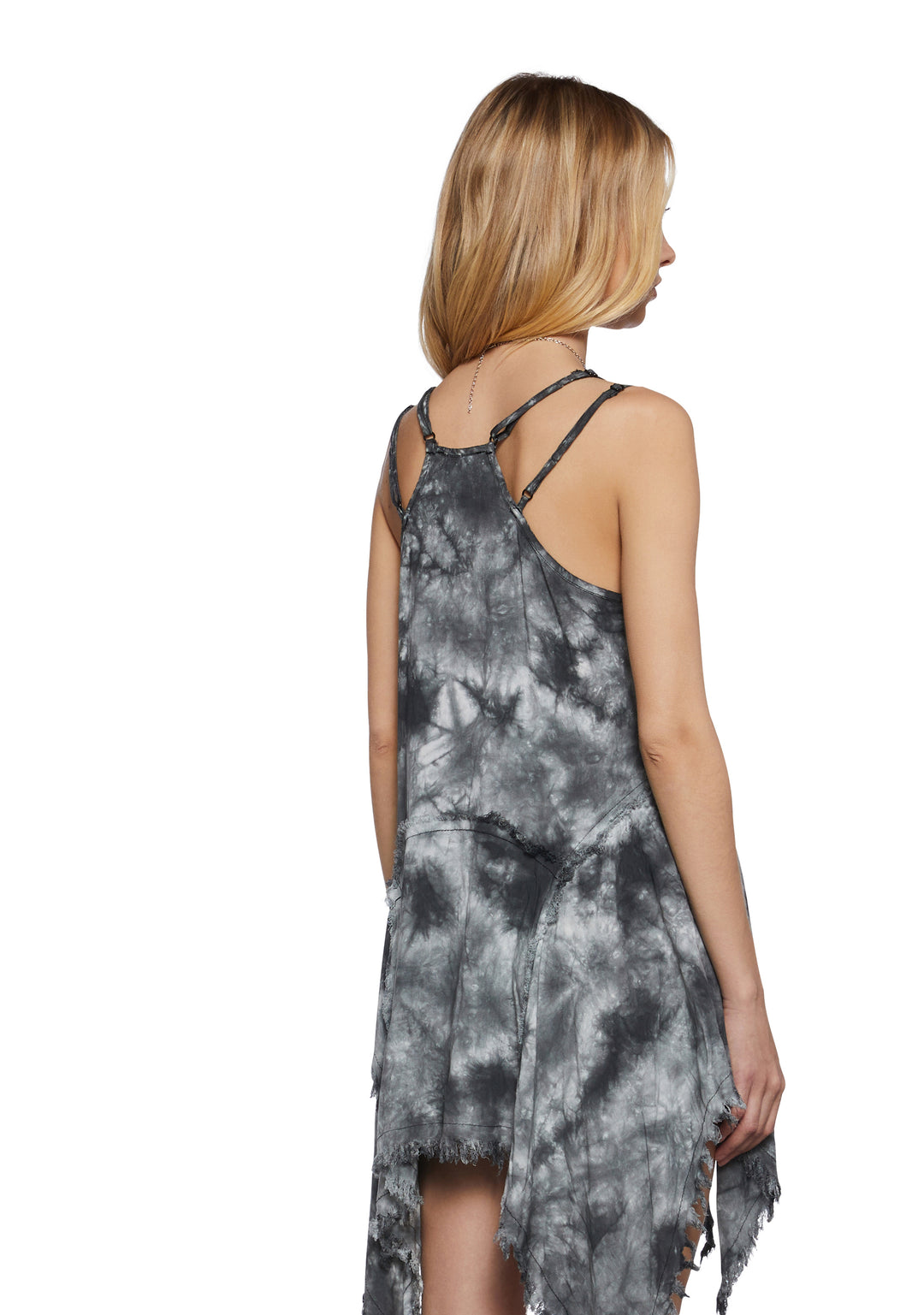 Womens Floral Print Tie Dye Mini Dress Widow - Gray - Image 4