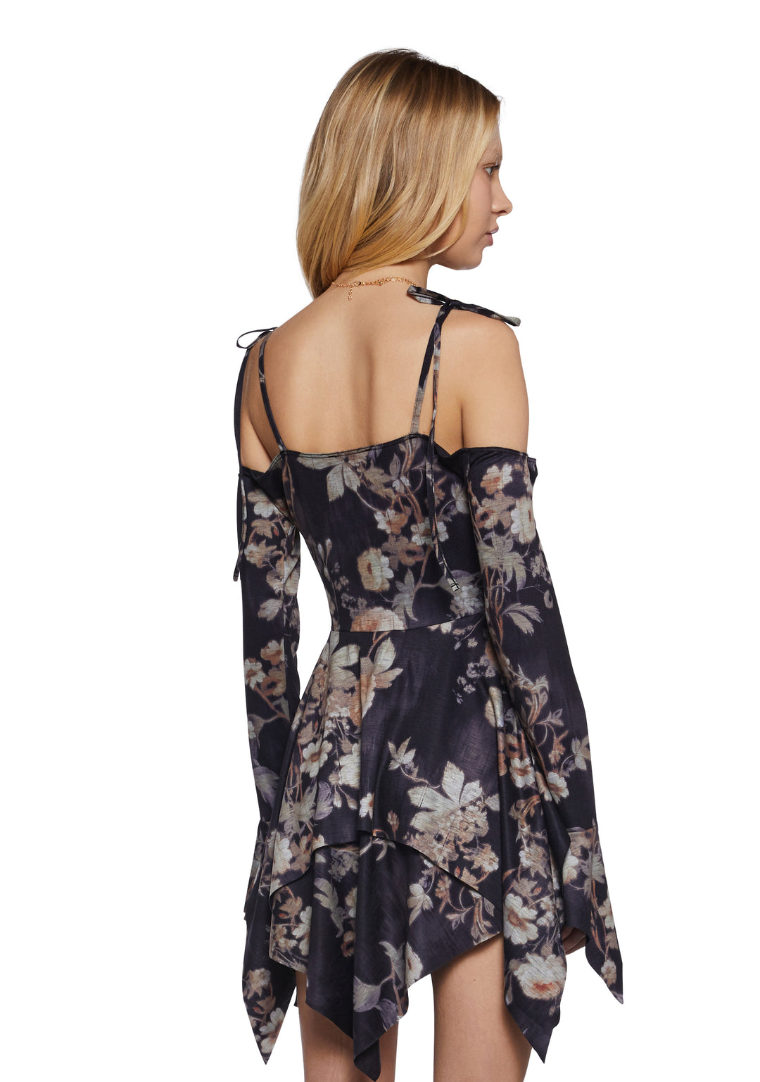 Womens Floral Print Mini Handkerchief Hem Dress Current Mood - Multi - Image 4