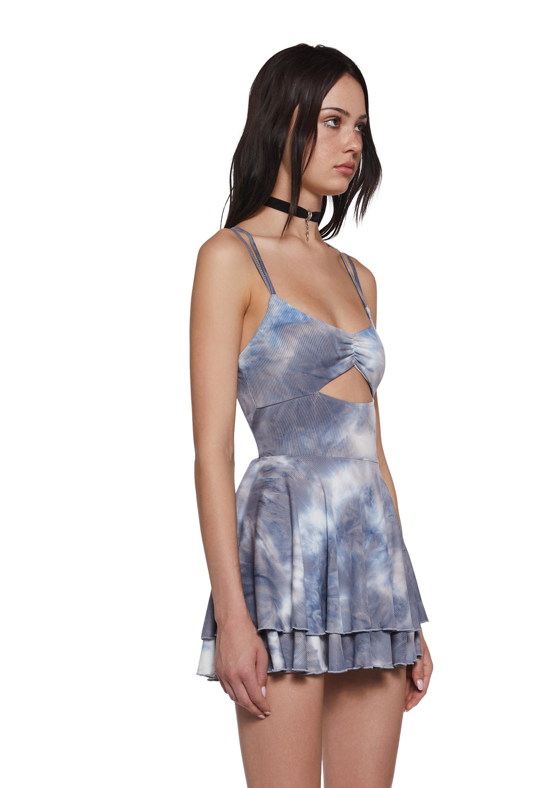 Womens Tie Dye Cloud Print Mini Dress With Cut Outs Current Mood - Gray - Image 3