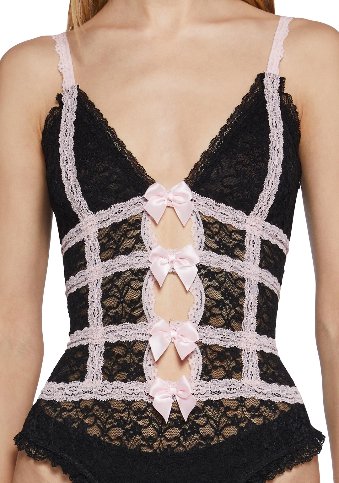 Womens Lace Bodysuit With Ribbons Generation Kiss - Black - Image 5