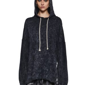 Womens Sexy Washed Hoodie Techno - Black