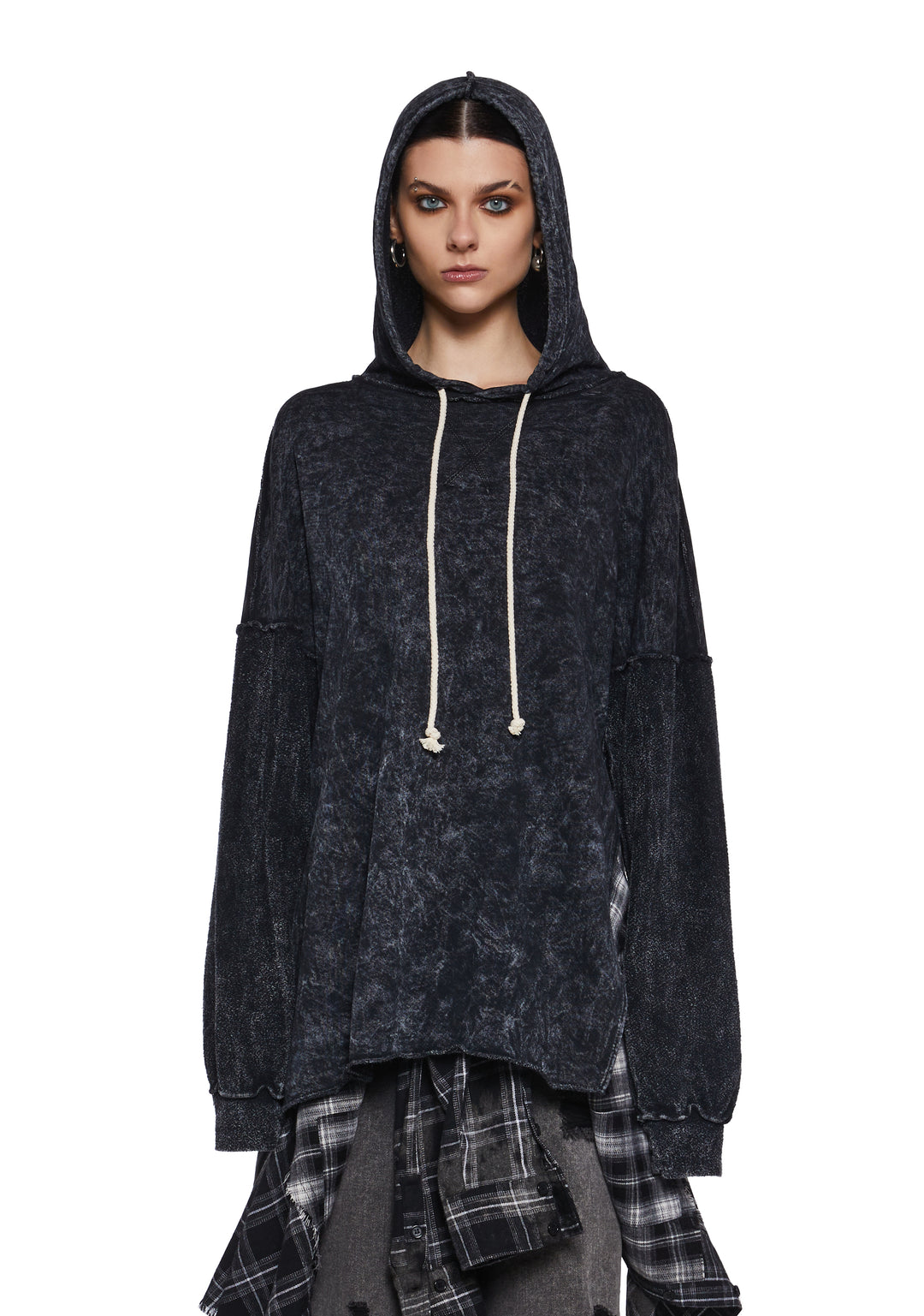 Womens Sexy Washed Hoodie Techno - Black