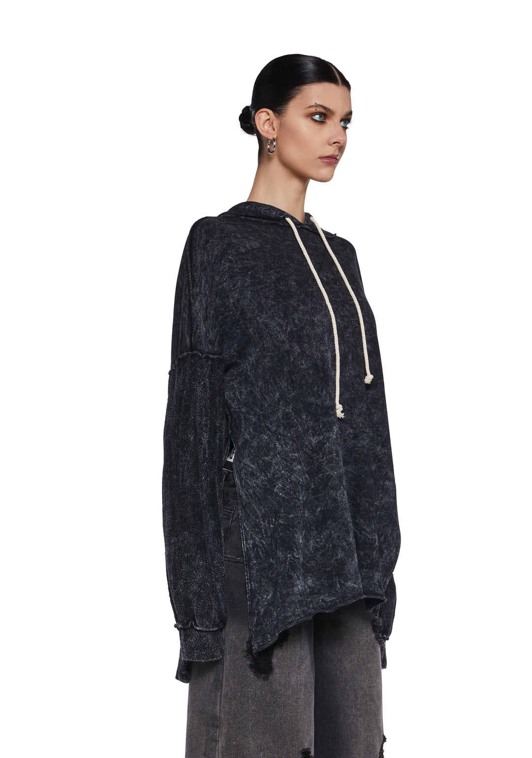 Womens Sexy Washed Hoodie Techno - Black - Image 3