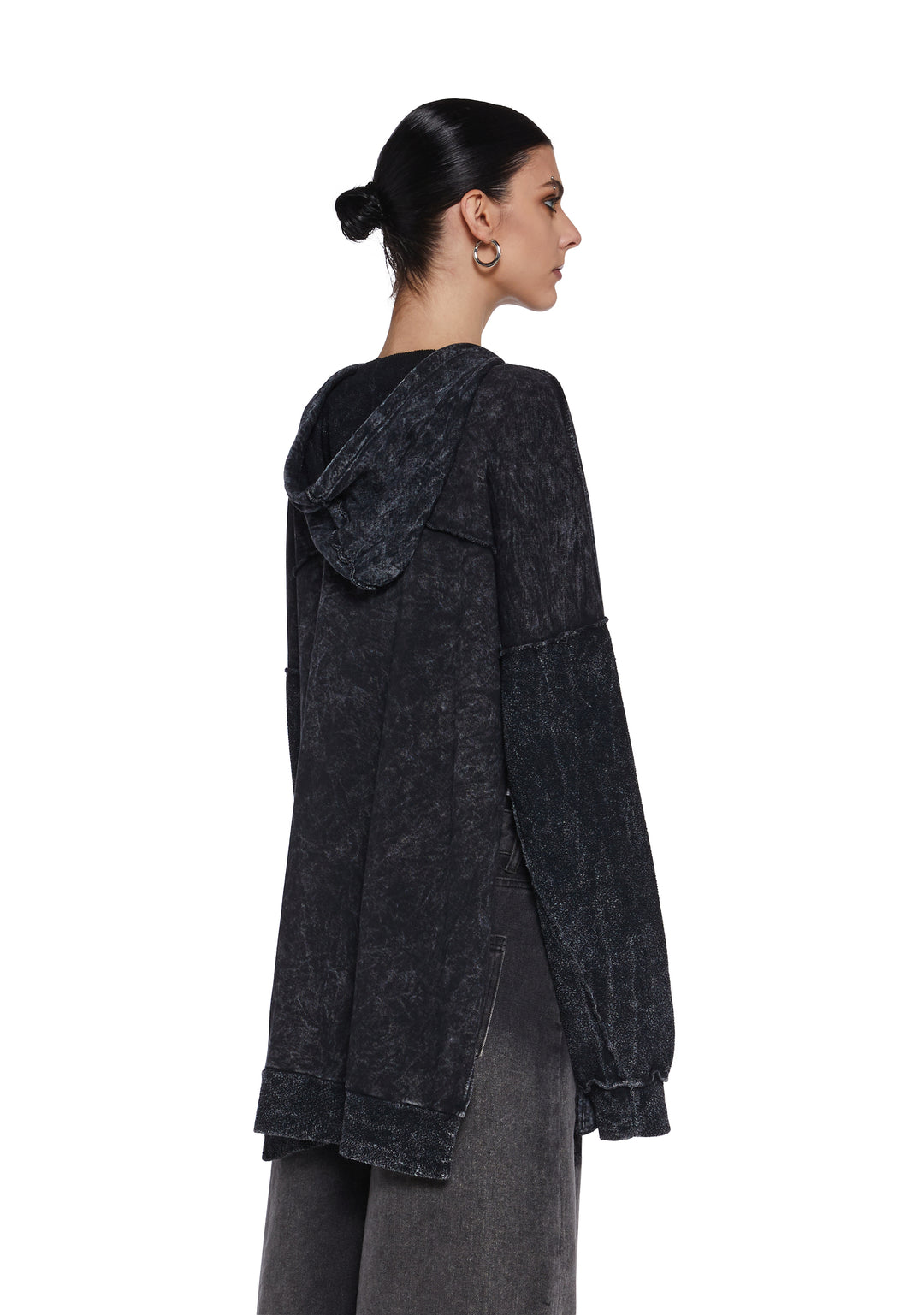 Womens Sexy Washed Hoodie Techno - Black - Image 4