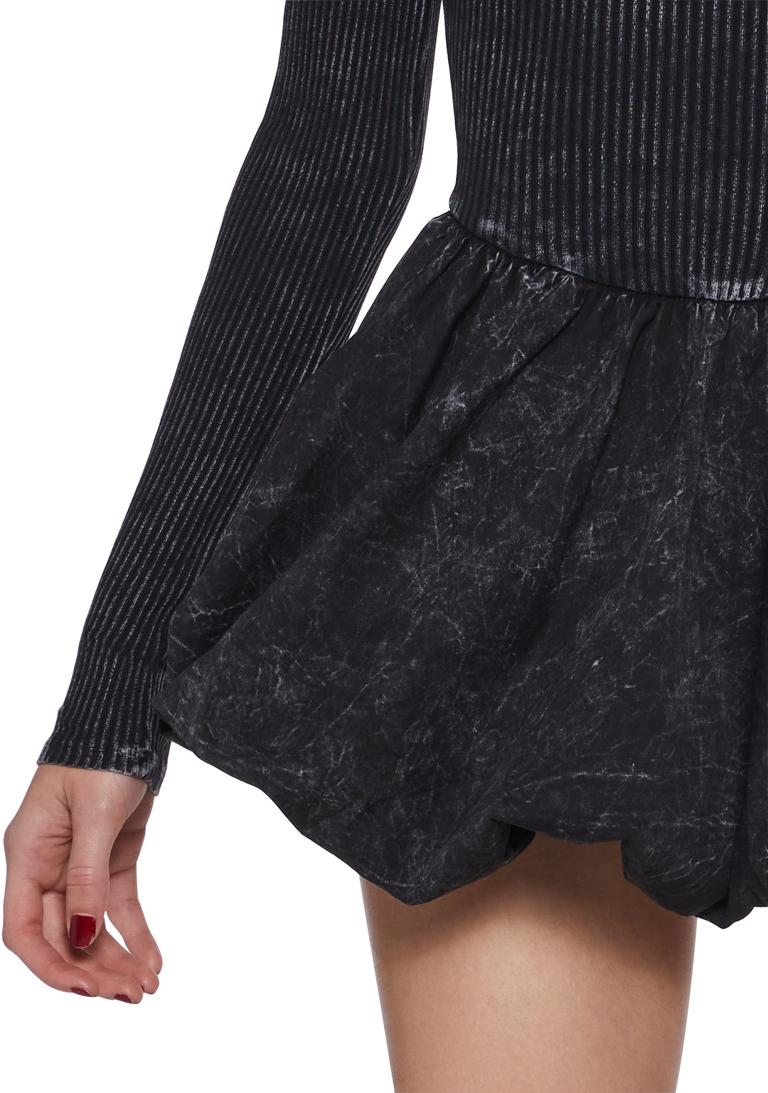 Womens Sexy 90s Y2K Washed Skater Mini Dress With Bubble Skirt - Black - Image 5