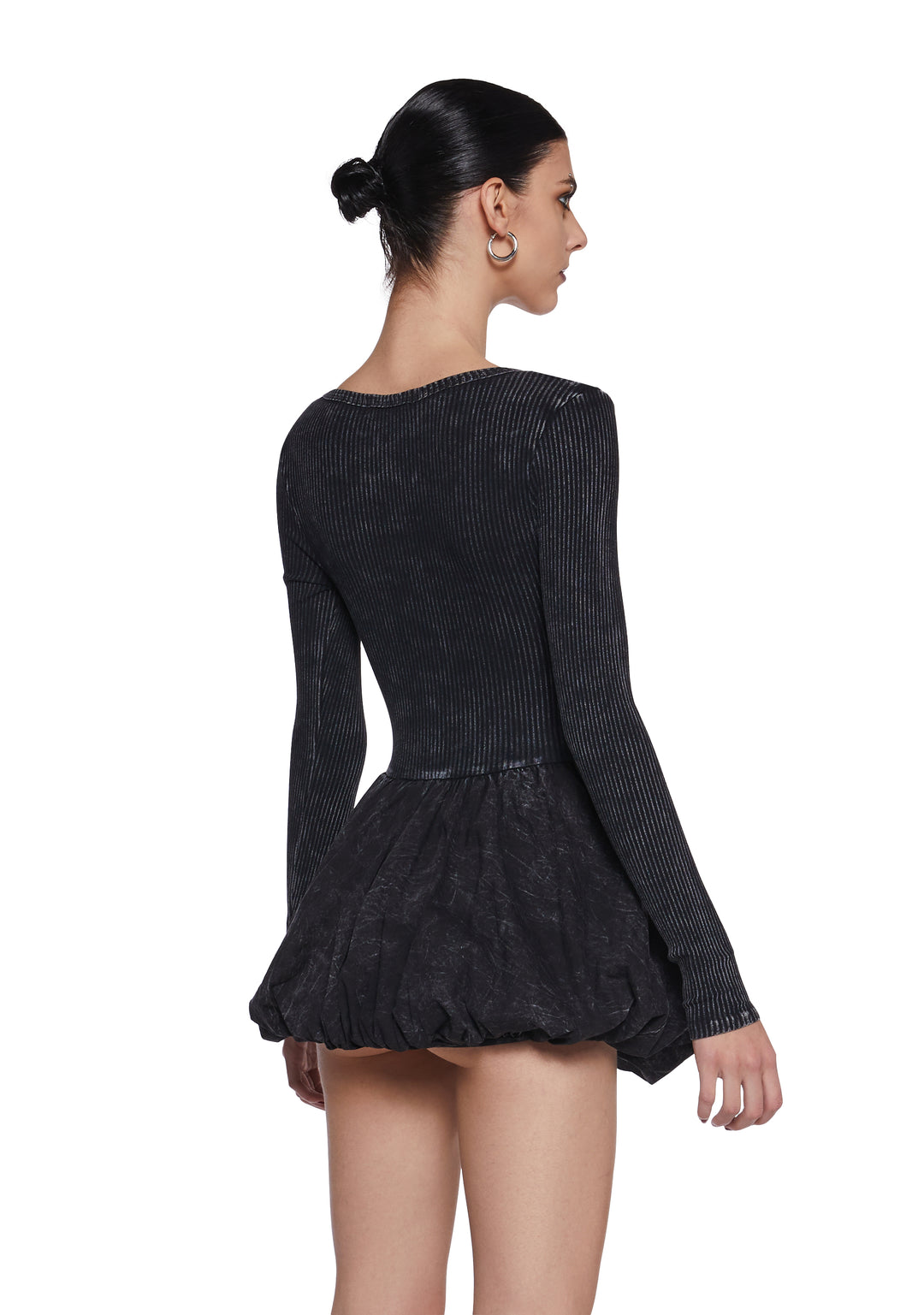 Womens Sexy 90s Y2K Washed Skater Mini Dress With Bubble Skirt - Black - Image 4