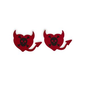 Skull And Crossbones Devil Heart Pasties - Red