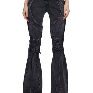 Womens Lace Up Flare Jeans Generation Kiss - Black