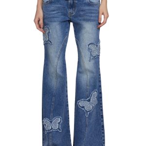 Womens Denim Flared Jeans With Butterflies Generation Kiss - Blue
