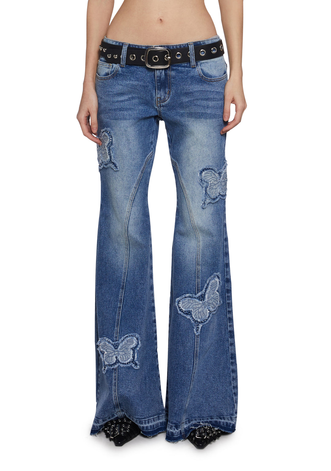 Womens Denim Flared Jeans With Butterflies Generation Kiss - Blue