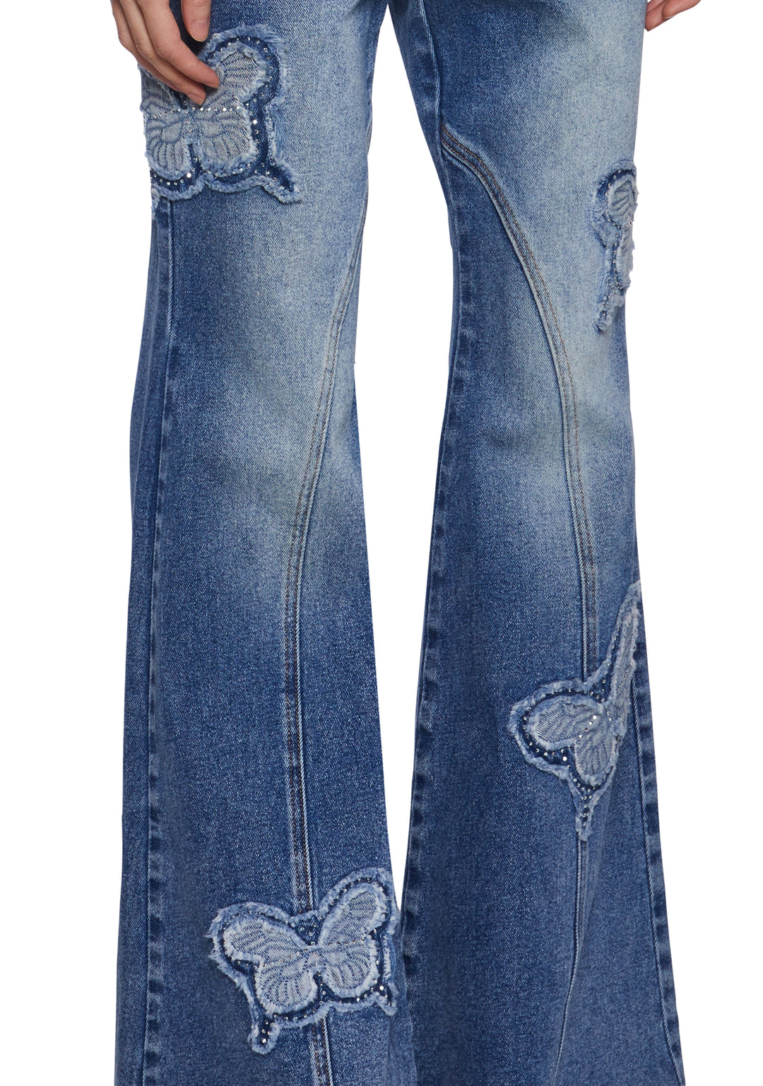 Womens Denim Flared Jeans With Butterflies Generation Kiss - Blue - Image 5