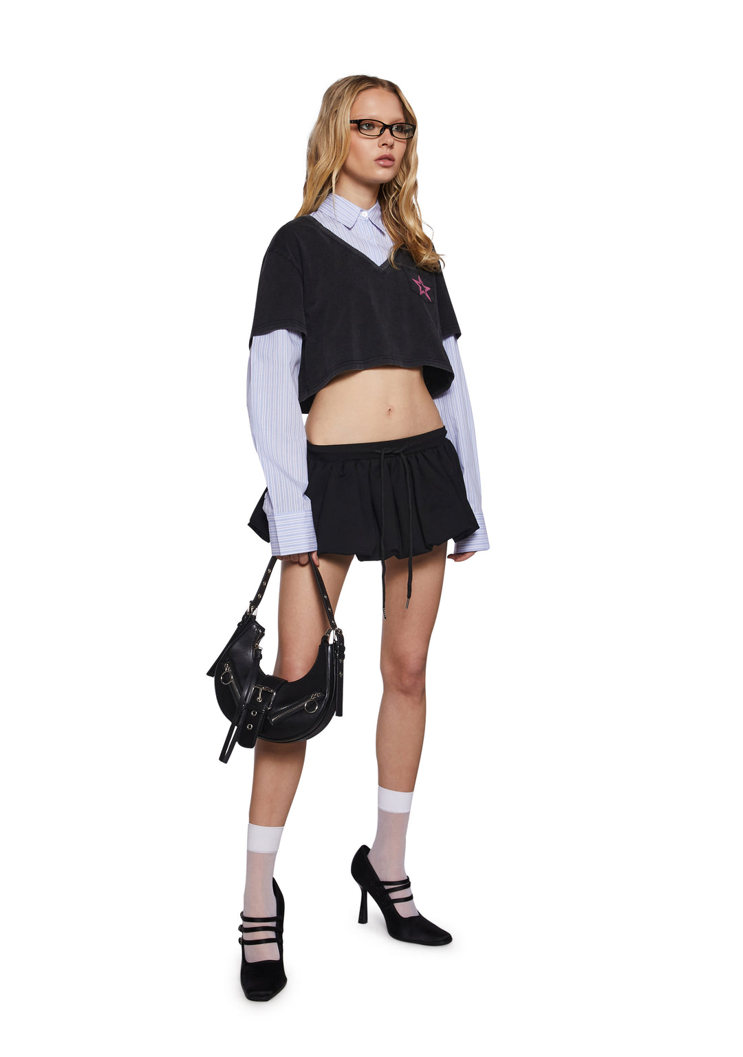 Womens Micro Bubble Skirt With Adjustable Drawstrings Generation Kiss - Black - Image 2