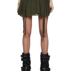 Womens Cotton Lace Up Skirt With Garter Straps Darker Wavs - Green