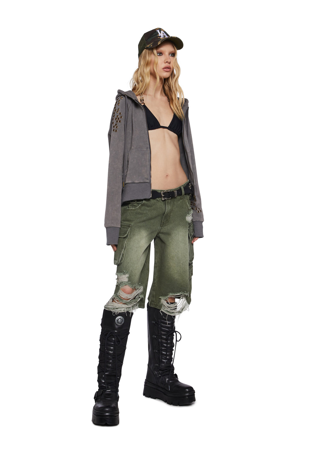 Shredded Cargo Shorts Darker Wavs - Green - Image 2