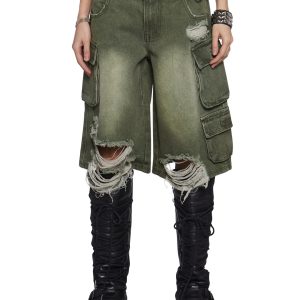 Shredded Cargo Shorts Darker Wavs - Green