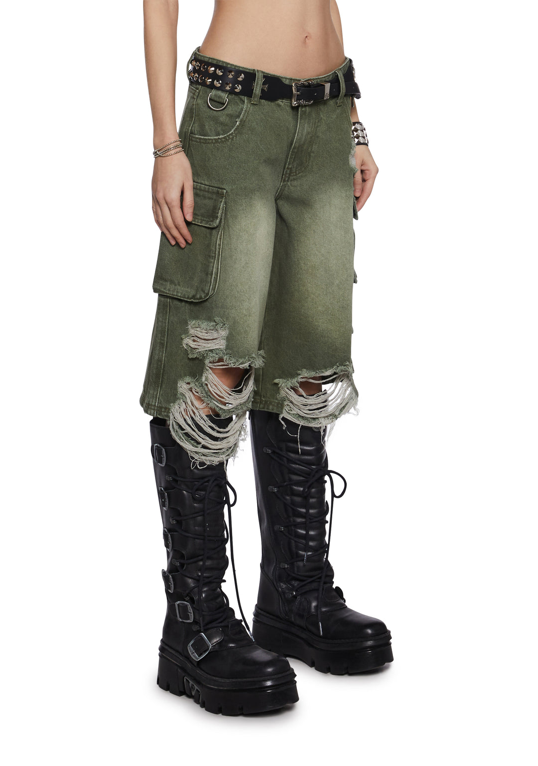 Shredded Cargo Shorts Darker Wavs - Green - Image 3